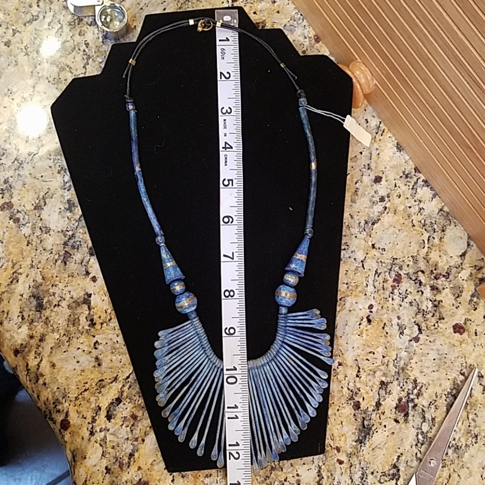 Boho Blue & gold tipped drop necklace GUC NWT - Picture 6 of 8